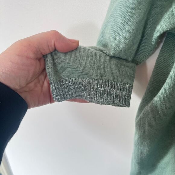 LOFT Mint Green Linen Blend Lightweight Sparkle Detail Sweater - Picture 4 of 6